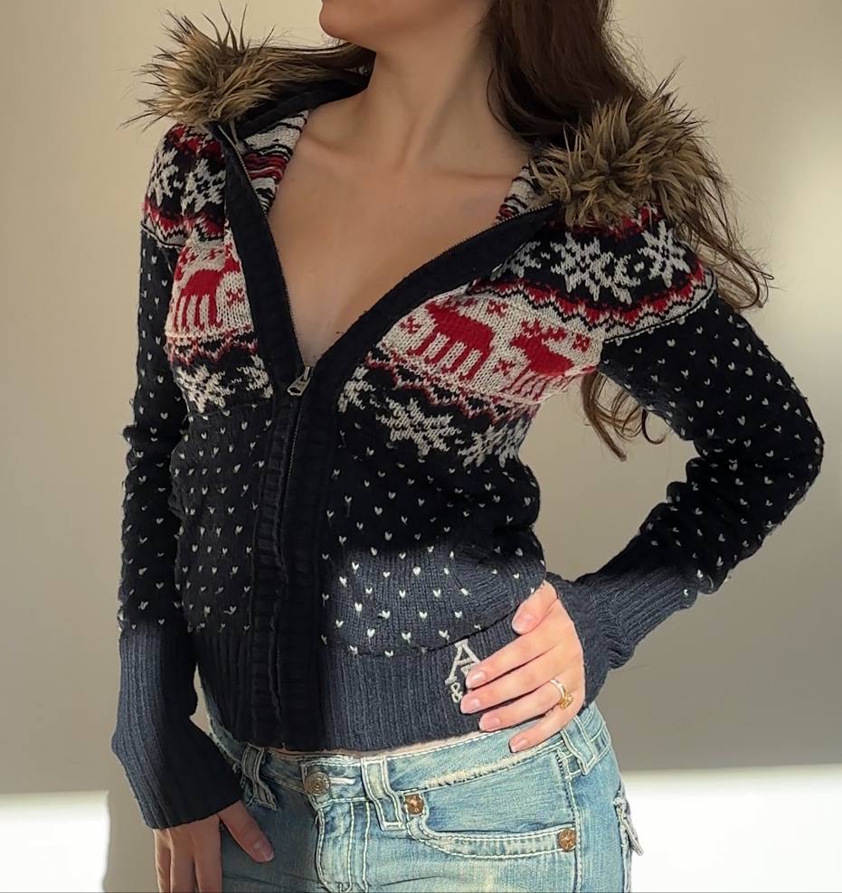 Abercrombie and Fitch jumper zip-up fur hood sweater hoodie coat top