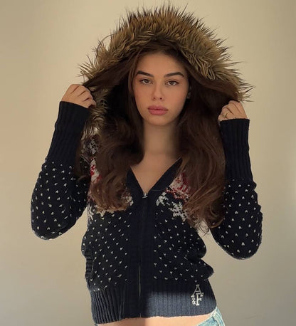 Abercrombie and Fitch jumper zip-up fur hood sweater hoodie coat top