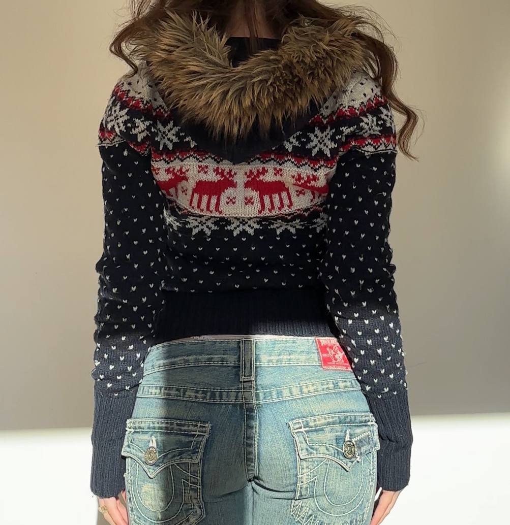 Abercrombie and Fitch jumper zip-up fur hood sweater hoodie coat top