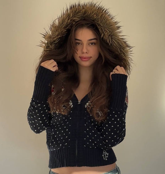 Abercrombie and Fitch jumper zip-up fur hood sweater hoodie coat top